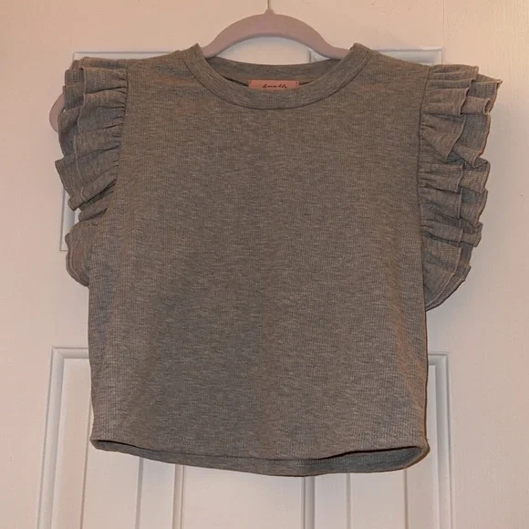 Gray Ruffle Tank Top - Picture 1 of 2